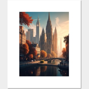 Autumn Vibes: Cityscape Painted in Fall's Finest Colors Posters and Art